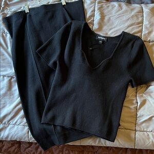 Express Black Knit V-Neck Top and Pencil Skirt Set